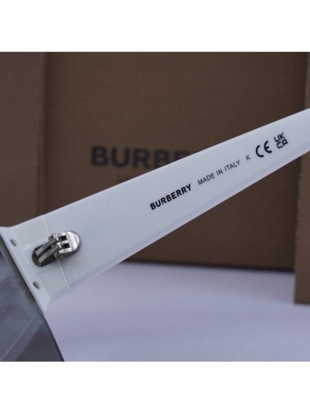 Burberry BE4291 3007/H Shield Sunglasses - White/Grey Tampo Burberry Silver - Picture 10 of 12